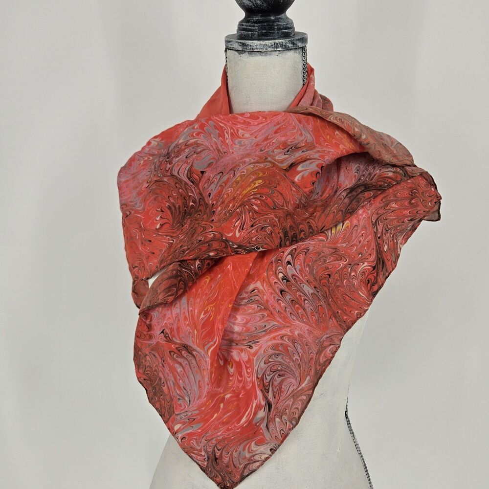 Square Marbled Floral Silk Scarf